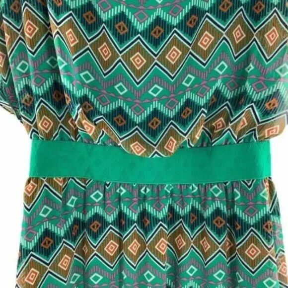 Alya Womens Geometric Sheer Dress Womens M Fully Lined Cinched Waist Mini Shift - Picture 6 of 6